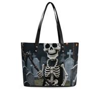 Halloween Scary Skeleton Tote Bag for Women Top Handle Purses Leather Handbags Casual Work Tote Travel Shoulder Bag