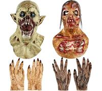Halloween Scary Zombie Vampire Head Mask with Gloves Full Head Demon Mask Realistic Monster Latex Prop for Adult Halloween Horror Costume Cosplay Props