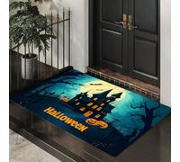 Halloween Scenery Haunted House, Dead Tree, Pumpkin Door Mats Absorbent Non-Slip Low Profile Doormat | for Entrance, Inside, Kitchen, Machine Washable Front Door Mat for Pets or Dog 40 x 60 cm