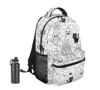 Halloween School Backpack - Large Doodle Backpack Student Travel Bag