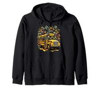 Halloween School Bus Creepy Zombie Monsters Horror Kids Boys Zip Hoodie