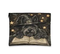 Halloween Scottish Terrier Dog Makeup Bag 7x9 Inch for Travel Pouch, Fun Magic Witchy Book Toiletry Cosmetic Pouch for Women, Witch Portable Canvas Zipper Organizer