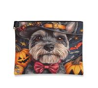 Halloween Scottish Terrier Dog Makeup Bag 7x9 Inch for Travel Pouch, Fun Scary Witch Bat Toiletry Cosmetic Pouch for Women, Horror Pumpkin Portable Canvas Zipper Organizer