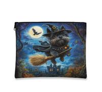 Halloween Scottish Terrier Dog Makeup Bag 7x9 Inch for Travel Pouch, Fun Scary Witch Print Cosmetic Pouch for Women, Haunted Houses Portable Canvas Zipper Organizer