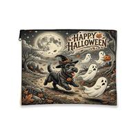Halloween Scottish Terrier Dog Makeup Bag, Holiday Funny Ghosts Cosmetic Travel Pouch for Women, Gifts for Girls, Fall Portable Small Canvas Zipper Organizer 7x9 Inch
