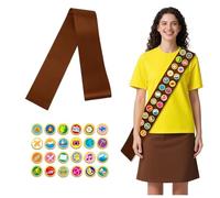 Halloween Scout Sash, Brown Satin Sash with 23 Pcs Scout Tactical Morale Pins Camping Adventure Badges for Halloween Camp Party Accessory