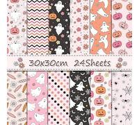 Halloween Scrapbook Paper Decoupage Paper Pad, Pack of 24 Design Paper with Patterns of Pumpkin, Sweets, Ghosts Flowers, Double-Sided Decorative Paper, Craft Paper for Scrapbooks, Albums, DIY