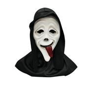 Halloween Scream Mask with Red Tongue, Ghost Face Mask for Adult Kids, Halloween Horror Full Head Latex Mask, Scare Skull Face Mask for Halloween Costume Cosplay Carnival Party