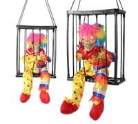 Halloween Screaming Animated Decorations Joker Halloween Decor Prop with Motion Sensor Scary Skull Cage Prisoner Spooky Hanging Ghost Light Up Eyes Decorations for Outdoor, Indoor, and Party Use