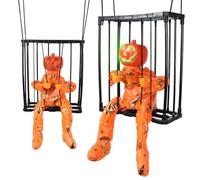 Halloween Screaming Animated Decorations Pumpkin Halloween Decor Prop with Motion Sensor Scary Skull Cage Prisoner Spooky Hanging Ghost Light Up Eyes Decorations for Outdoor, Indoor, and Party Use