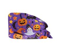 Halloween Scrub Caps for Women Men Doctors Adjustable Cotton Nurse Caps Unisex Surgical Hat with Pumpkin Cat Print Hat Tie Back Head Cover for Kitchen Cooking Shower Bath