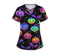 Halloween Scrubs for Women Scrubs Halloween Deals of The Day Clearance Prime Womens Print Scrub Tops Maid Uniforms for Women Prime Deals of The Day Today Only Clearance Scrubs for Women