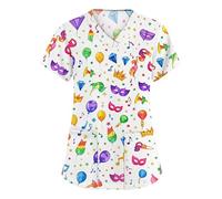 Halloween Scrubs Tops Mardi Top For Women Plus Size Nursing Stretch Nurse Uniform Print Shirts Fitted Design Mardi Gras Table Decorations Wooden Set White L
