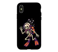 Halloween Scuba Diving Skeleton Diver Skull Bubbles Fins Case for iPhone X/XS