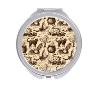 Halloween Seamless Hand Drawn Cats Bats Hats Pumpkins Folding Make Up Mirror, Compact 2X/1X Magnification Mirror, Women Portable Travel Makeup Mirror 2.4 x 2.4 inch