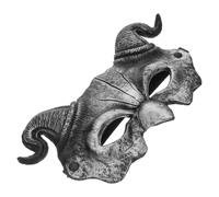 Halloween Season Demon Mask Half Face Goat Horn PU Costume Adult Cosplay | Silver Finish, Elastic Strap, Open Structure Large Eye Holes, Reusable for Role Play and Photographers