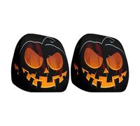 Halloween Seat Back Covers | Pack of 2 Car Headrest Protection | Scary Pumpkin Large Eyes Motif Double-Sided Elastic | Interior Accessories Driver Passenger Men Women