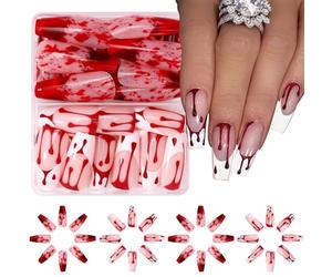 Halloween Self-Adhesive Art 48pcs, Horror Blood Drip Patterns, No-Glue ABS Stickers for Women ’ s Party Selfs Adhesive Halloween Nails Art