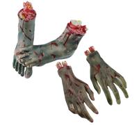 Halloween Separated Hands Feet Set Scary Bloody Broken Body Parts Halloween Props Decorations Separated Horror Bloody Fake Tool Broken Arm Prank (4 Pieces Feet & Hands)