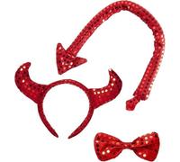 Halloween Sequin Devil Set Horns Tail Bow Tie Fancy Dress Accessory