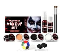 Halloween SFX Makeup Kit, Special Effects Fake Blood Spray & Gel, Scar Wax, Liquid Latex, 6-Color Face Paint Palette, Body Zombie Vampire Clown Wound Makeup Set for Halloween Cosplay Party