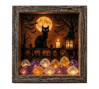 Halloween Shadow Box Frame Night Light, DIY Lighted Shadow Box Craft Kit, Halloween Sea Glass Boxes Decorations Indoor, Memory Display Case with Crystal Glass & Wooden Frame, LED Gothic Decor
