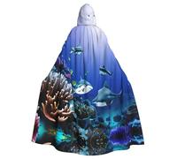 Halloween Shark Swimming Under the Sea Print Hooded Cloak Cosplay Robe