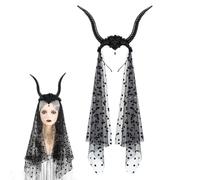 Halloween Sheep Horn Headpiece, Gothic Goat Horns Headband, Spooky Cosplay Veil, Devil Costume Accessory, Eerie Party Prop with Dramatic for Holiday Performances Carnivals Masquerade Gatherings