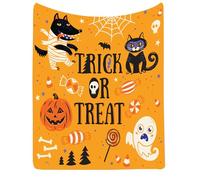 Halloween Sherpa Blankets Spooky Ghost Skeleton Flannel Blanket Orange Pumpkins Leaves Blanket for Couch Bed Halloween Wedding Decorations Teachers Gifts