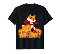 Halloween Shiba Inu in Vampire Cape with Pumpkins T-Shirt