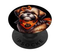 Halloween Shih Tzu In Orange Bow Pumpkin Bandana For Dog Mom PopSockets Adhesive PopGrip