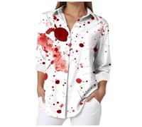 Halloween Shirt for Women Long Sleeve Blouse Halloween Pumpkin Tee Hawaiian Button Down V Neck Plus Size Ghost Pumpkin Tops Scary Halloween Costumes Horror Festival Outfits Clothes