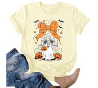 Halloween Shirt for Women Magical Bow Boo Shirts Magic Castle T-Shirt Spooky Season Tee Pumpkin Graphic Vacition Tops, Apricot, XXL