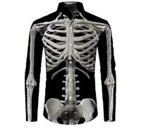 Halloween Shirt Long Sleeve, Halloween Costume Men's Shirt Lapel Large Sizes Hawaiian Shirt 3D Printed Stylish Button Shirt Skeleton Funny Streetwear Casual Shirts for Carnival Cosplay