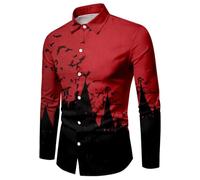 Halloween Shirt Long Sleeve, Halloween Costume Men's Shirt Pumpkin Lapel Hawaiian Shirt Printed Casual Button Shirt Funny Stylish Streetwear Casual Shirts for Carnival Cosplay