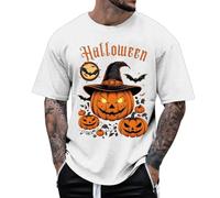 Halloween Shirt Men Blood Splatter Printed Cotton Crew Neck Short Sleeve Regular Fit T-Shirt Sarcastic Humor Saying Pullover Tops Horror Tshirts Men's Zombie Costume (White, XXL)