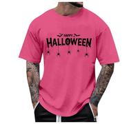 Halloween Shirt Men Ghost Printed Short Sleeve T-Shirts Cotton Crew Neck Vintage Tees Autumn Graphic Tee Thanksgiving Tops Horror Characters Shirt Adult Halloween Costumes Scary (L) Hot Pink