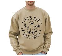 Halloween Shirt Men Pumpkin Cat Pullover Tops Crew Neck Long Sleeve Graphic Sweatshirt Autumn Fall Jumper Sweater Horror Characters Shirt Halloween Costumes Adults Man (Khaki, XXL)