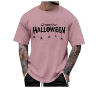 Halloween Shirt Men Pumpkin Printed Short Sleeve Crew Neck T-Shirts Workout Gym Sport Running Tshirts Novelty Holiday Tops Blouse Horror Clothes Mens Funny Halloween Costumes for 2025 (L) Light Pink