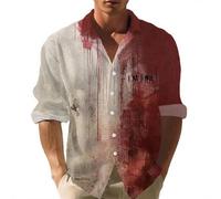 Halloween Shirt Men UK Long Sleeve 2025 Bloody Latest Problem Solved Waffleshirt I'm Fine Costume Funny Print Shirts Oversize Button Down Shirt with Blood Pocket Scary Fun Shirts for Horror Party