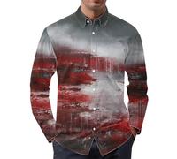 Halloween Shirt Men's Bloody Long Sleeve Costume Funny Print T-Shirt 2025 Button Down Shirt with Blood Pockets Collar Scary Fun T-Shirt for Horror Party Men's Long Sleeve Activewear Coat, gray, XXL