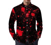 Halloween Shirt Men's Bloody Long Sleeve Costume Funny Print T-Shirt 2025 Button Down Shirt with Blood Pockets Collar Scary Fun T-Shirt for Horror Party Men's Long Sleeve Activewear Coat, black, S