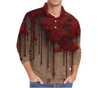 Halloween Shirt Men's Bloody Waffle Shirt Long Sleeve Costume Funny Print T-Shirt Button Down Shirt with Blood Pockets Collar Scary Fun T-Shirt for Horror Party Sweatshirt without Hood Activewear Coat