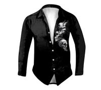 Halloween Shirt Men's Long Sleeve Funny Long Sleeve Shirt Men's Button Down Elegant Shirts with Skull Flowers Print Comfortable Regular Fit Shirt Jacket Casual Shirt Hawaiian Shirt Festival Party