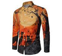Halloween Shirt Men's Long Sleeve Funny Long Sleeve Shirt Men's Button Down Scary Shirts with Cat Print Comfortable Slim Fit Shirt Jacket Halloween Theme Casual Shirt Hawaiian Shirt Festival Party