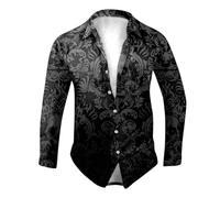 Halloween Shirt Men's Long Sleeve Funny Long Sleeve Shirt Men's Button Down Vintage Shirts with Skull Flowers Print Comfortable Slim Fit Shirt Jacket Casual Shirt Hawaiian Shirt Festival Party Shirt