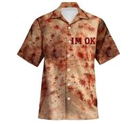 Halloween Shirt Men's Short Sleeve Bloody Graphic Print Horror Lapel Shirt with Button Placket Leisure Hawaiian Shirt Blood Splash Pattern Men's Shirt Festive Party Shirt Bloodstained Butcher Shirt