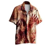 Halloween Shirt Men's Short Sleeve Crew Neck Men's Shirt with Bloody Printed Hawaiian Shirt Casual Shirts Halloween Costume Scary Horror Short Sleeve Baggy Tops Summer Shirt, Brick Red, 3XL