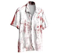 Halloween Shirt Men's Short Sleeve Funny Short Sleeve Shirt Men with Blood Splashes Bloody Shirts Button Down Casual Loose Shirt Jacket Casual Shirt Blood Hawaiian Shirt Festival Party Shirt for Men