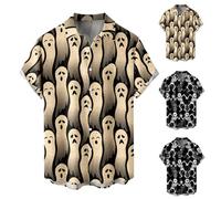 Halloween Shirt Men's Short Sleeve Funny Short Sleeve Shirt Men with Ghost Print Hawaiian Shirt Lapel Regular Slim Fit Shirts Casual Shirt Button Down Shirt Jacket Festival Party Shirt for Men